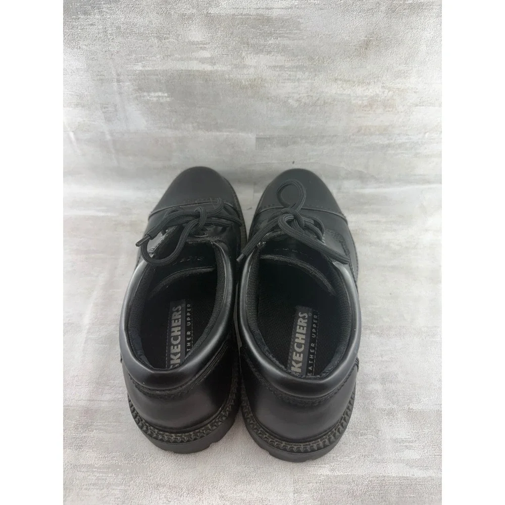 Skechers 4147 Black Leather Cap Toe Oxford Work Shoes Men 9 Slip Resistant Lug